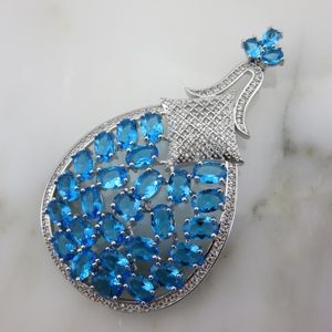 Sterling Silver & Blue Glass Stone Pendant - Large